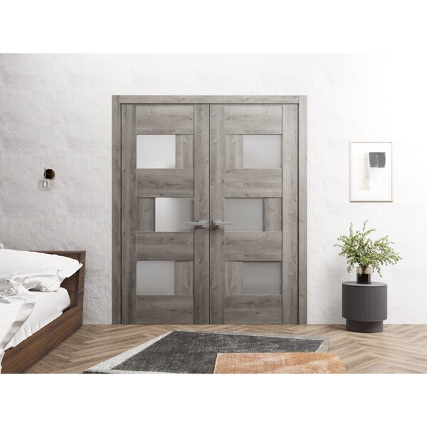 Vdomdoors Solid French Double Doors 60 x 84in, Nebraska Grey W